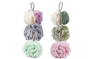 MILALOKO Lot de 6 éponges de douche, éponge de douche, luffa, récurage du corps, tissu maille, exfoliant, nettoyage, apaise la peau