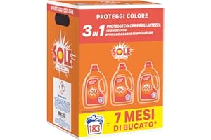 Sole Detersivo Lavatrice Proteggi Colore 183 Lavaggi, Formula igienizzante, Detersivo Lavatrice Liquido Proteggi Colore, rimuove le macchie a basse temperature