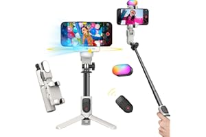 AOCHUAN Gimbal-Stabilisator für iPhone, Selfie-Stick-Stativ mit automatischer Gesichtsverfolgung für Videoaufnahmen, 4-in-1-Gimbal-Stabilisator mit 360°-Drehung für iPhone/Android -M1 Pro Weiß