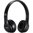 KFQ Wireless Bluetooth Over-Ear Headphones, Super Bass Foldable Stereo Headset Multifunction Headphone with HiFi Stereo Sound with Mic and SD Card Support (Black)