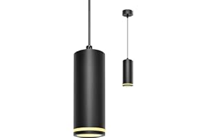 BOYIR Lámpara Colgante Moderna, Lámpara de techo cilíndrica, Iluminación de Techo vintage con portalámparas de casquillo GU10, Altura Regulable, Luz de Techo Interior para Comedor Salon, 15cm, Negro