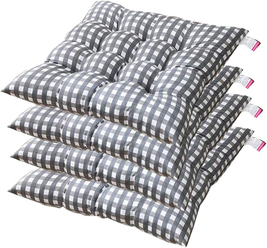 AGDLLYDSet of 4 Premium Padded Cushion Chair Seat Pads With Ties, Quilted Design - 40 x 40 x 7cm (gray)