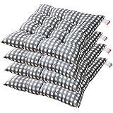 AGDLLYDSet of 4 Premium Padded Cushion Chair Seat Pads With Ties, Quilted Design - 40 x 40 x 7cm (gray)