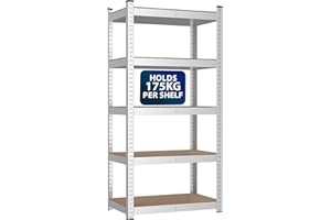 ZENO Garage Shelving - 5 Tier | Garage Shelving Unit | Heavy Duty Warehouse Racking Shelves | Metal Shelving Units | Industrial Racking | Holds 175KG Per Tier (Silver, Regular)