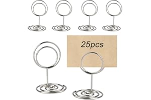 QUIIEOSKIA 25 x Table Number Holders & Table Number Stands, Metal Stands for Place Card Holders & Menu Holders for Tables - Wedding & Party Use