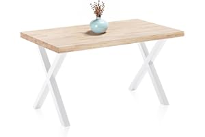 ADEC GROUP X-Loft, Mesa de Comedor, Mesa de Salon, Acabado en Roble Salvaje y Patas Metalicas Blanco, Medidas: 140 cm (Largo) x 80 cm (Ancho) x 76 cm (Alto)