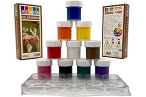 SÜDOR Holzfarben-Set. Malfarben für Holzspielzeug und Bastelprojekte. Wasserbasierte Acrylfarben. (10 Farben x 20 ml)