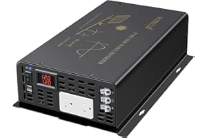 WZRELB 3000Watt Pure Sine Wave Power Inverter 12VDC to 120VAC 6000W Peak Built-in Soft Starter Dual AC Outlets 2× 2.4A USB Port &Hardwire Terminal Off-Grid Solar Converter RV Trucks (U5-300012)