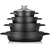 Briebe ILAG 8-Piece Induction Cookware Set, Set of 4 Non-Stick Pots | Cast aluminium, PFOA-free, set of glass caps, silicone