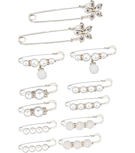 Lot De 12 Broches/attaches à Perles Doubles - Or, Argent, Beige, Pour Fermer Un Décolleté, Cardigan, écharpe