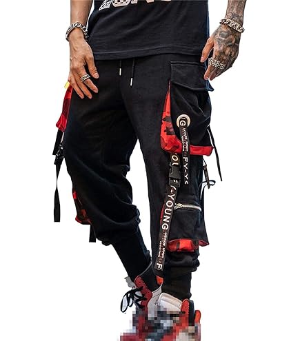 Minus Two Cargo Y2K - Pantaloni da jogging Y2k Jeans Baggy | Hip-Hop Cargo da uomo | Harajuku Denim stampa nera Loose Men Rock Straight Pantaloni con
