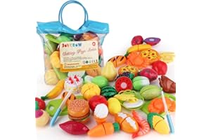 JoyGrow 32 Stück Lebensmittel Spielzeug Obst Gemüse Spielzeug Rollenspiele Pädagogisches Küchenspielzeug Zubehör,Kinderküche Simulation für Kinder ab 3 Jahren Mädchen (Blue) (Red)