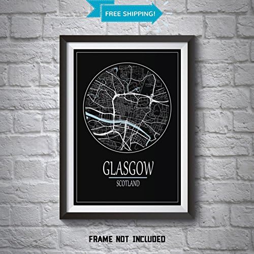 Glasgow City Centre Giclee Quality Map Art Print - Scotland Wall Art Poster - Alternative Home or Office Decor Ideas