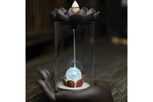 Atyhao Quemador de Incienso con reflujo de Cascada LED con Cubierta a Prueba de Viento, artesanía para el hogar, la Oficina, la casa de té