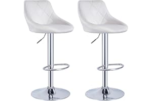 Panana Barhocker 2er Set, Höhenverstellbarer Barstuhl, Tresenhocker, Hochstuhl, mit PU-Bezug, Kunstleder Küchenstuhl mit Rückenlehne und Fußstütze, 360° Drehstuhl (Weiß)
