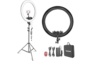 Neewer Ring Light Kit [1,8cm Ultra Fin] Anneau Lumineux 48 cm, 3200-5600K, Lumière Anneau à Intensité Réglable avec Pied, Porte-Smartphone, Monture Sabot pour Photo Studio Vidéo (Noir)