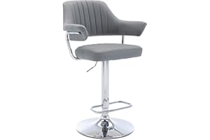 HNNHOME Modern Emper Padded Swivel Faux Leather Breakfast Kitchen Bar Stool Pub Barstool (Light Grey)
