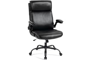 CASTLOVE Office Chair Ergonomic Office Chair 150 kg Desk Chair Armrest Foldable Swivel Chair with Wheels Executive Chair Comfortable for Office Home Study Black Leather
