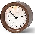 aboveClock Wooden Alarm Clock Bedside, No Ticking Bedside Clock with Snooze and Night Light Function, Analogue Clock Battery Powered for Bedroom, Home, Kitchen, Travel, Brown