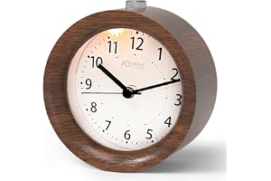 AboveClock väckarklocka analog utan tickande, väckarklocka trä med snooze, batteridriven retro väckarklocka analog, bordskloc