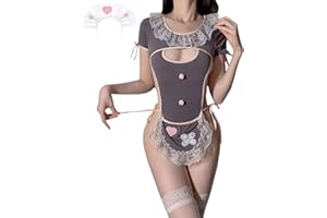 OLUDKEPH Womens Lace Anime Cosplay Costume One Piece Bodysuit Apron Maid Outfit Lolita Kawaii Fancy Bandage Lingerie