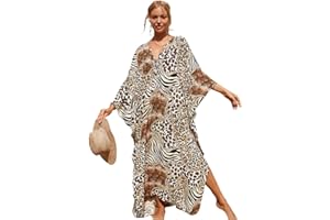 XIVISTO Femmes Boho Kaftan Grande Taille Robe de Plage Maxi Longue Bikini Cover up Été Maillots de Bain Florale Pareos