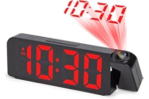VIVILINEN Projector Clock for Bedroom Digital Alarm Clocks Bedside with Ceiling Display, Temperature & Date, Large LED Screen, 4-Level Dimmer, Night Mode, USB Powered