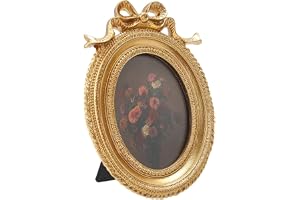 nbeads Liten rund vintage bildram, 9,5 x 13,5 cm guld barock dekorerad miniram mörk guldfärg antik fotoram för väggmontering