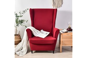 CHNSHOME Copripoltrona con Orecchie 1 Posto Elasticizzato 2 Pezzi Coprisedile con Orecchie Fodera per Pouf Fodere per poltrone Elastiche Vino Rosso