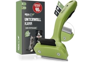 ‎REAVET ReaVET Unterwollkamm für Hunde & Katzen Kurzhaar I Kleine Rassen I Entfernt Unterwolle, Pflegt das Deckhaar I mit Selbstreinigungsknopf I Katzen-Kamm Hunde-Kamm ideal zum Fellwechsel
