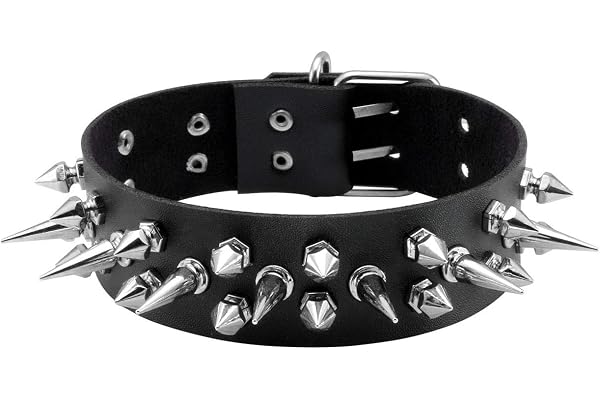 Manfnee Choker Rock Punk Gothique Noir Collier ras du cou Clou Spike Chaîne Homme Femme Réglable