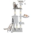 Necomi Multi-Level Cat Tree, شجرة القط, ® 145cm Cat Scratch Posts Multi-Level Stable Cat Climbing Tower Cat Activity Trees with Ladder, Indoor Pet Activity Furniture Play House for Kitty Kitten(Grey)