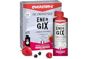 Overstim.s - Gel Energix (10 sachets) - Gel énergétique pour le sport (vélo, course à pied…) - Energie longue durée (Glucose + Fructose + Maltodextrines) - BCAA - 100 kcal/gel - Saveur Fruits Rouges