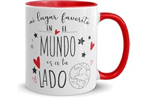 Kembilove Tazas de Cerámica, de Desayuno para Parejas – Taza de Café Rojas con Mensaje Mi lugar favorito en el mundo es a tu lado – Regalos Originales para Regalar en San Valentín