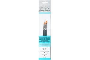 Winsor & Newton 5295014 Foundation Pinselsets, Aquarellpinsel, 4er Set, Rundpinsel Nr. 3, 5 Flachpinsel Nr.4 Filbert Nr. 2 - kurzer Stiel, Pinsel für Aquarellfarbe