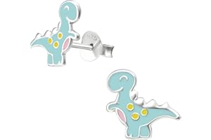 Laimons Dziewczęce dziecięce kolczyki na sztyfcie biżuteria dziecięca dinozaur płaskie kolorowe srebro wysokiej próby 925