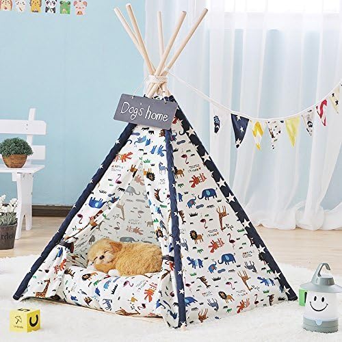 Miyare Removable and Washable Animal Pet Kennels Teepee Pet Play House Dog Play Tent Cat /Dog Bed (Not Including Mats) (S, Animals)