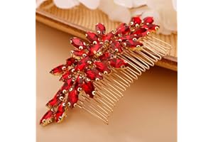 Chargances Crystal Bridal Hair Comb Red Wedding Rhinestonel Hair Side Comb Fashion Hair Clip Handmade Hair Accessories for Bride Wedding Prom Flower Girl Headpieces (Red)