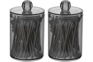 Hwtcjx 2 PCS Cotton Pad Holder, Cotton Bud Holder, Cotton Bud Dispenser, Bathroom Jars, Vanity Accessories, Black Cotton Pad Storage with Cover, for Bathroom, Living Room, Bedroom, Study Room (G)