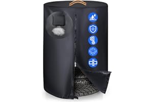 GRABADO Grand Sac pour pneus de Voiture, Rangement Universel 420D Robuste pour 4 pneus, Housse de Pneu avec Fermeture éclair, Bandes imperméables, Bandes réfléchissantes (Ø 84 cm x H 120 cm)