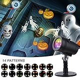 Halloween Luces de Proyector con 14 Mover Planchas Diferentes, Iluminación de Paisaje IP65 Impermeable Lámpara Luz Efecto para Decoración Navidad Fiesta Año Nuevo, Iluminación Ambiental