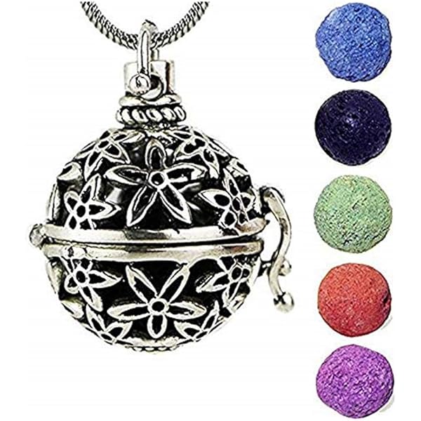 Collana con ciondolo a medaglione diffusore di oli essenziali, per aromaterapia, con 49 cuscinetti di ricarica, regalo per donne e la mamma e Acciaio inossidabile, cod. HJFL018