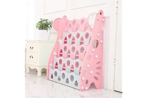 WDW Kids Bookshelf - Children's Plastic Bookcase Rack with Easy Access 4 Display Shelves for Nursery, Playroom, Kindergarten - 85 x 70 x 30 cm - Pink