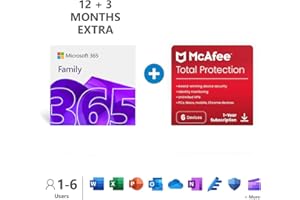 Microsoft 365 Family | 15 month subscription | up to 6 people | up to 6TB OneDrive cloud storage + McAfee Total Protection | 12 months | Antivirus Protection | PC/Mac | Activation Required