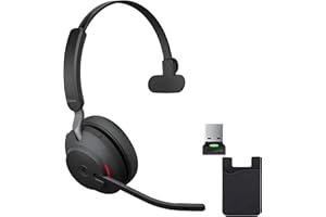 GLOBAL TECK WORLDWIDE Jabra Evolve2 65 Casque sans fil mono MS avec dongle Bluetooth, compatible avec Zoom, Webex, smartphones, tablettes, PC/Mac, 26599-899-999, avec portefeuille mobile GTW et plan de support Global Teck