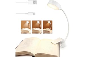halercay Lampada da Lettura, Luce per Lettura a Letto con Pinza, Lampada portatile, 360° Flessibile, 3 modalità Dimmerabile, luce libro notturna per Libri, Scrivania e Divano (Bianco)