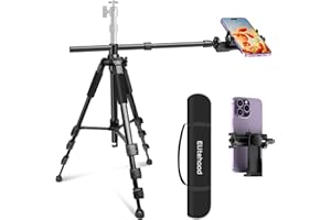 Elitehood Niezwykle stabilny statyw do iPhone'a – wytrzymały aluminiowy statyw do iPhone'a, regulowany 360° i długie ramię telefoniczne 63 cm, wysoki uchwyt na telefon do nagrywania