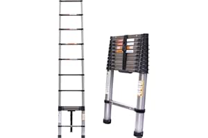 ANSIMIDA 10.5FT 3.2M Telescoping Ladder Stainless Steel Extendable Foldable Retractable Lightweight Portable 150KG Capacity EN131