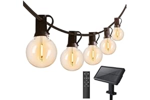 Bomcosy Solar Festoon Lights Outdoor Dimmable, G40 25Ft Outdoor String Lights Solar Powered with Remote Control, Brightness Adjustment, String Lights Warm White Waterproof for Garden Terrace Patio