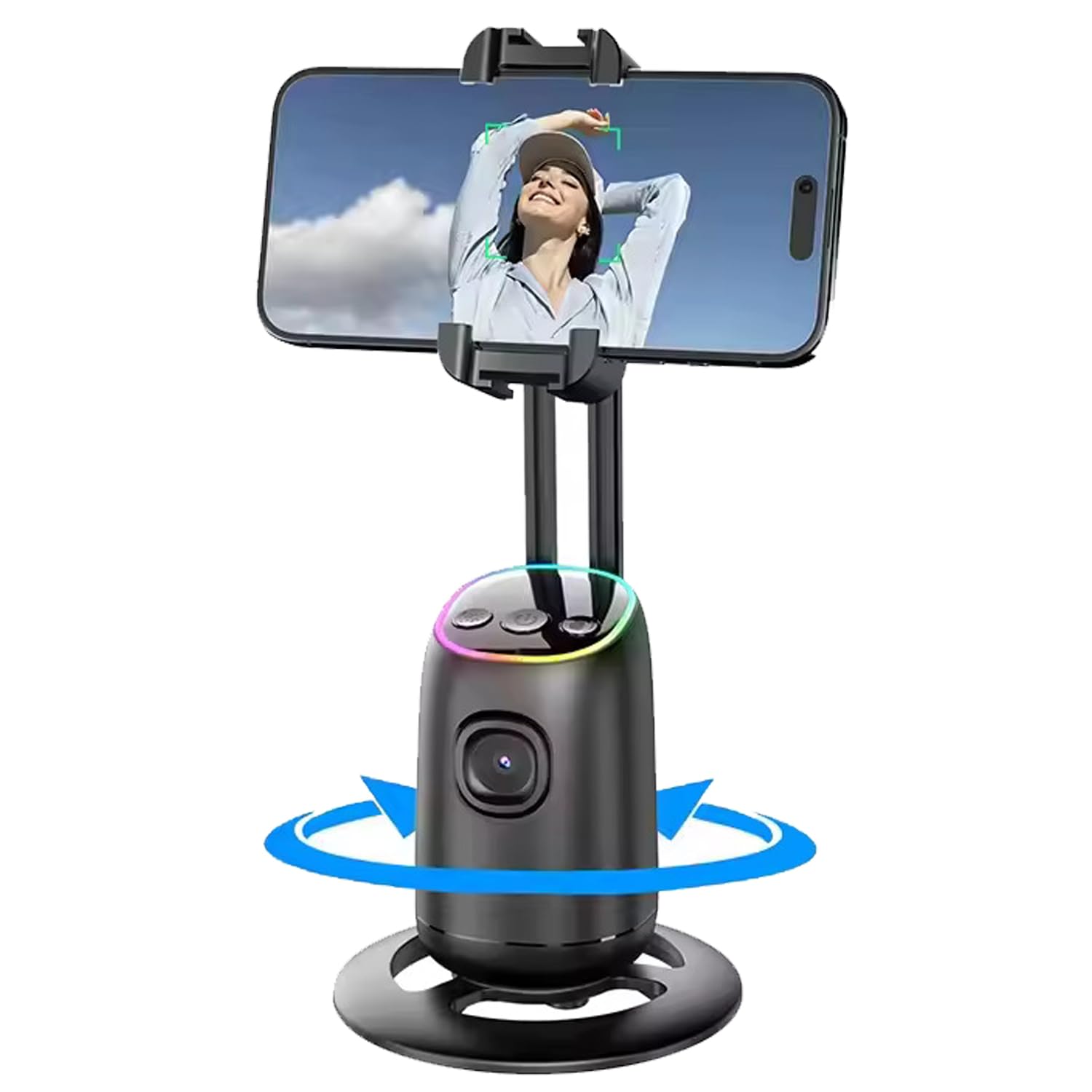 ADZOY Auto Face Tracking AI Desk Selfie Gimbal ADL-P05, Gesture Control 360° Rotation Face Body Phone Camera Mount with Rechargeable Fill Light for Shooting Vlog, No App, Live Streaming